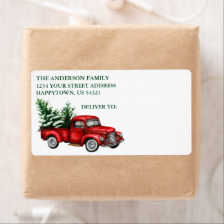 Etiqueta Watercolor Vintage Red Truck Holiday Shipping