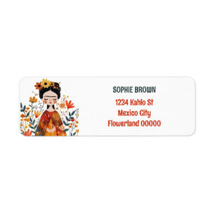 Etiqueta Watercolor Whimsical Frida Kahlo Return Address