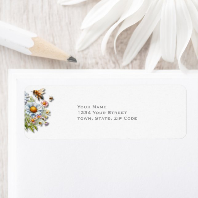 Etiqueta Watercolor Wildflowers Bee Boda (In situ)
