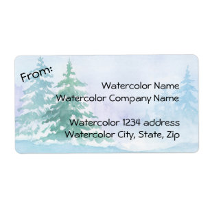 Etiqueta Watercolor Winter Pine Trees Address