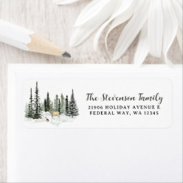 Etiqueta Watercolor Woodland Merry Christmas Return Address
