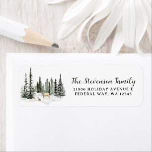 Etiqueta Watercolor Woodland Merry Christmas Return Address