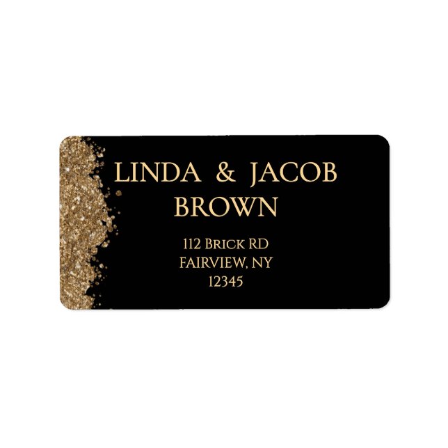 Etiqueta Wedding Anniversary Gold Faux Glitter Address  (Frente)