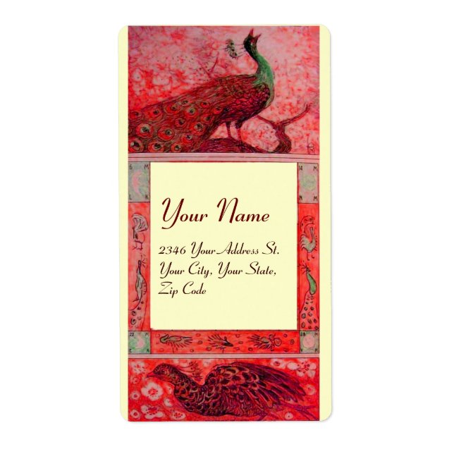 Etiqueta WEDDING LOVE PEACOCKS ,red  cream (Frente)