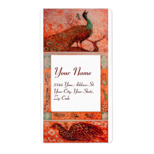 Etiqueta WEDDING LOVE PEACOCKS ,red orange white