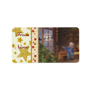 Etiqueta Weihnachtsschlitten rechteckiger aufkleber