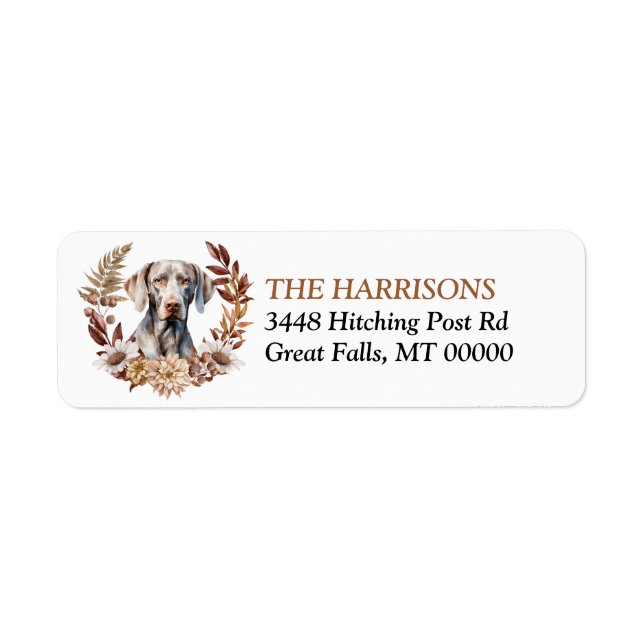 Etiqueta Weimaraner Dog Autumn Wreath (Frente)