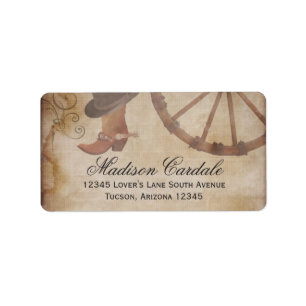 Etiqueta Western Cowboy Boots Wagon Wheels Label