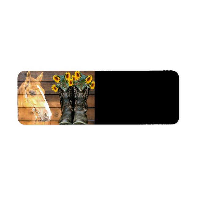 Etiqueta Western Horse Cowboy Boots Sunflowers Barn Board (Frente)