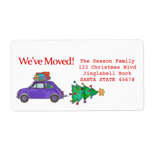 Etiqueta We've Moved Car, tree and gifts Christmas label
