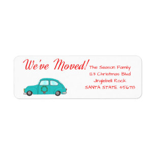 Etiqueta We've Moved car with wreath Christmas label