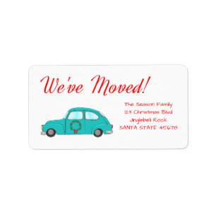 Etiqueta We've Moved car with wreath Christmas label