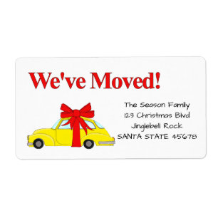 Etiqueta We've Moved Christmas yellow car