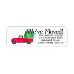 Etiqueta We've Moved Retro Pickup Truck Trees<br><div class="desc">We've Moved Red retro Pickup Truck with trees, hand painted watercolor. After all the work and stress, tell them you have a new address! There is no better ( and easier!) way to spread the news than adding a special address label to your mail. There are many different labels available,...</div>