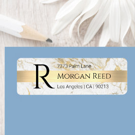 Etiqueta Wh/Gold Marble, Gold Bar Blk Nombre Monograma Dire