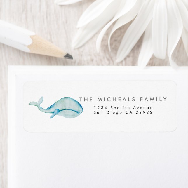 Etiqueta Whale Watercolor Address Label (In situ)