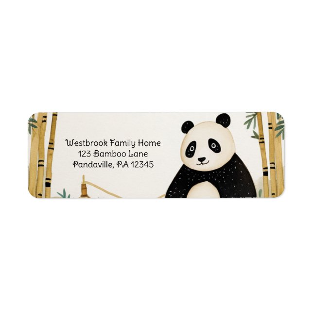 Etiqueta Whimsical Beige Bamboo y Panda Birthday Party (Frente)