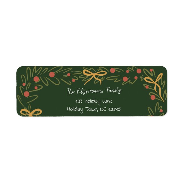 Etiqueta Whimsical Christmas Wreath & Preppy Bows Address (Frente)