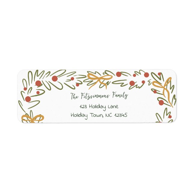 Etiqueta Whimsical Christmas Wreath & Preppy Bows Address (Frente)