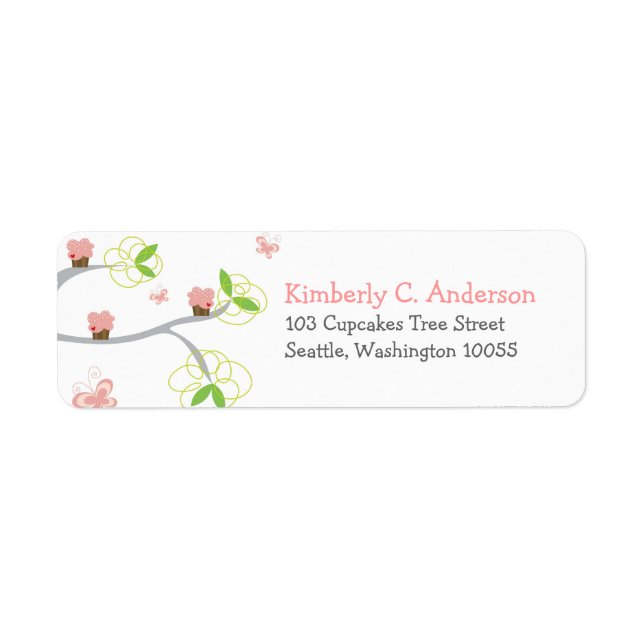 Etiqueta Whimsical Cupcakes Tree Butterflies Dulce Cumpleañ (Frente)