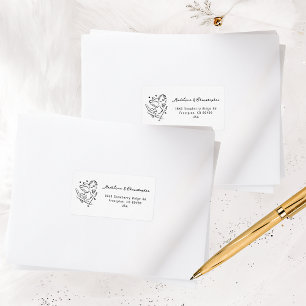 Etiqueta Whimsical Cupid Ski Winter Wedding Return Address 