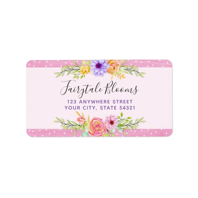 Etiqueta Whimsical Floral Roses & Rustic Pink Wood Address (Frente)