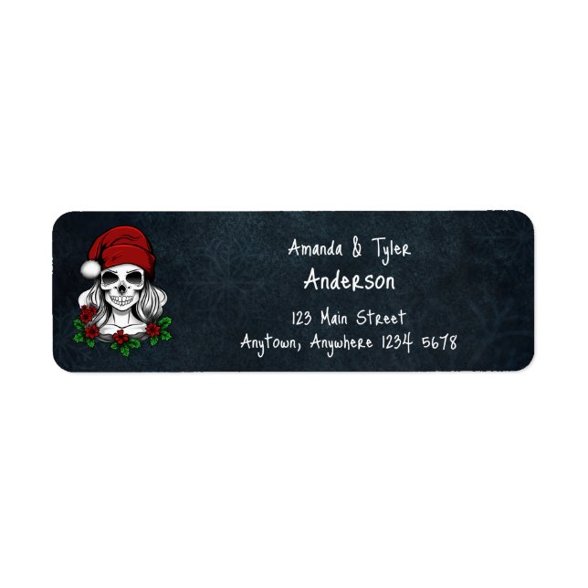 Etiqueta Whimsical Gothic Santa Skull Navidades (Frente)