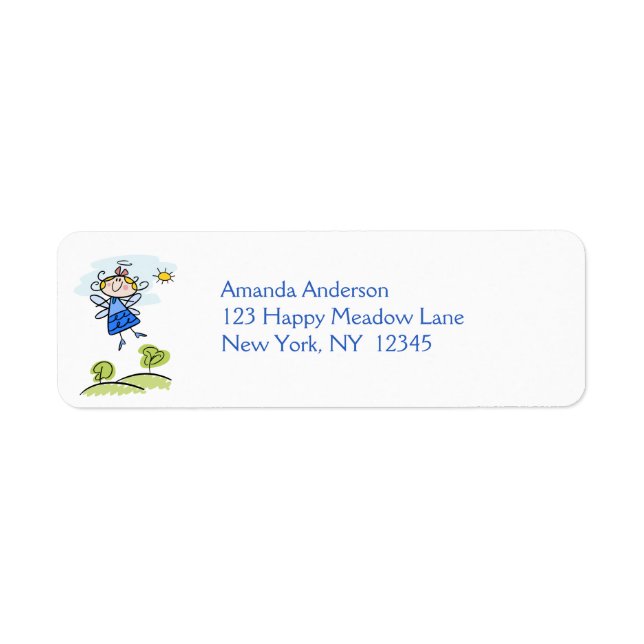 Etiqueta Whimsical Happy Angel Fairy Volando fuera (Frente)