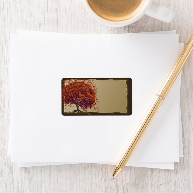 Etiqueta Whimsical Heart Leaf Dark Tree Orange & Plum Gold (In situ)