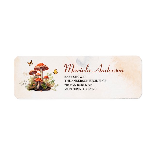Etiqueta Whimsical Mushroom baby water (Frente)