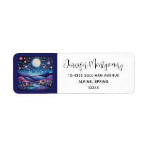 Etiqueta Whimsical Night Big Moon Landscape Address