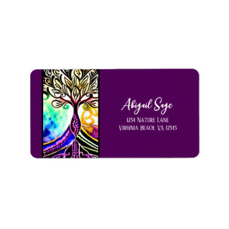Etiqueta Whimsical Ornate Colorful Tree Address