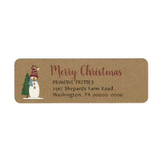 Etiqueta Whimsical Primitive Country Snowman Return Address