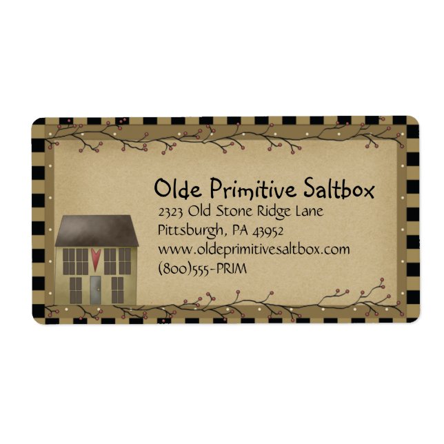 Etiqueta Whimsical Primitive Saltbox House Shipping Label (Frente)