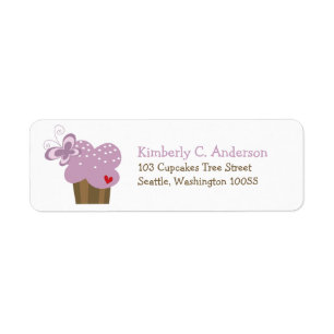 Etiqueta Whimsical Purple Cupakes Butterfly Chica Cumpleaño