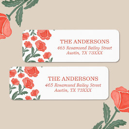 Etiqueta Whimsical Red Watercolor Floral Return Address