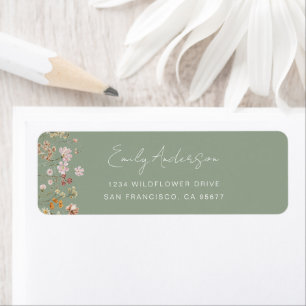 Etiqueta Whimsical Sage Green Wildflower Return Address