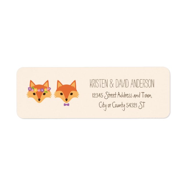 Etiqueta Whimsical Woodland Foxes Ivory Boda (Frente)