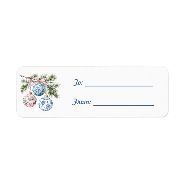 Etiqueta White Blue Pink Christmas Ornaments   (Frente)