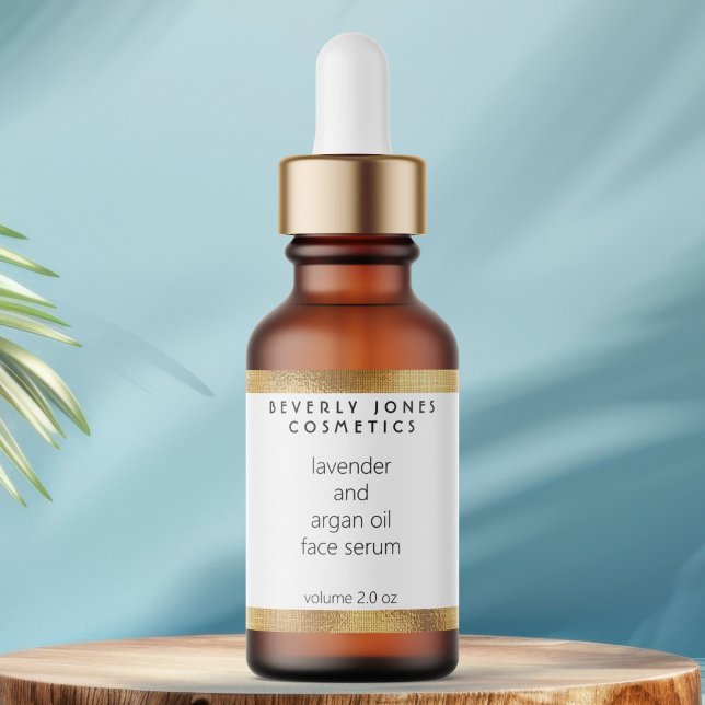 Etiqueta White & Faux Gold Modern Cosmetics Dropper Bottle (Subido por el creador)