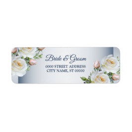 Etiqueta White Floral Elegant Blue Wedding Return Address