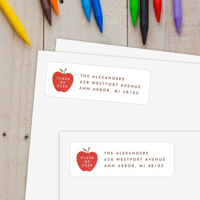 Etiqueta White Red Apple Preschool Graduation Address Label (Subido por el creador)