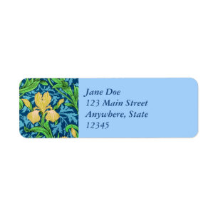 Etiqueta William Morris Irises, amarillo y azul cobalto