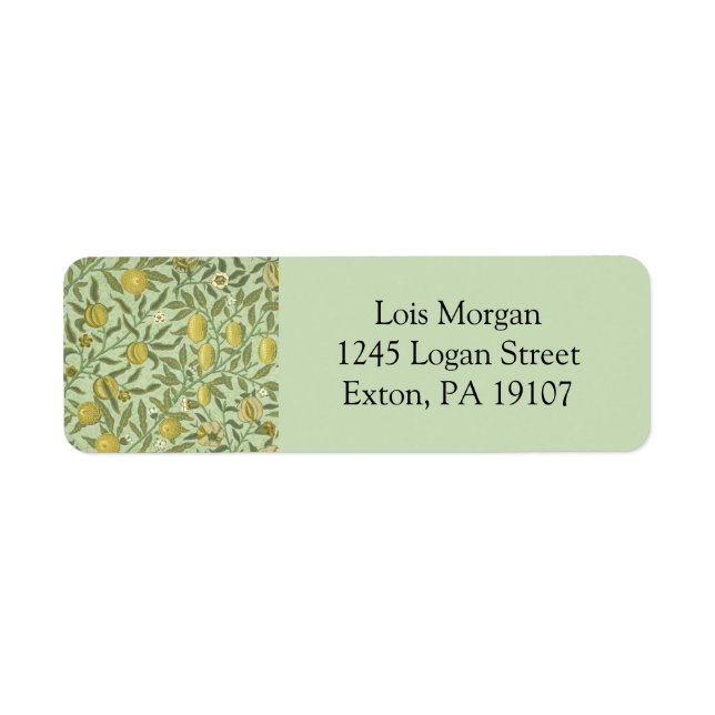 Etiqueta William Morris Pomegranate Fruit Design (Frente)