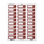 Etiqueta Wine Red Cute Merry Christmas Chili Blank Direcció<br><div class="desc">Pon las etiquetas de tu dirección con este lindo personaje de caricatura chillón escalando entre un árbol de Navidad corto, algunos regalos envueltos y una sombrilla. Mi dibujo a lápiz de color de mano libre se encuentra a la derecha de una larga caja horizontal, en blanco, de borde redondo, con...</div>