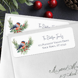 Etiqueta Winter Bird Navidades Bullfinch Return Address