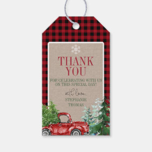 Etiqueta Winter Forest Red Truck Gracias