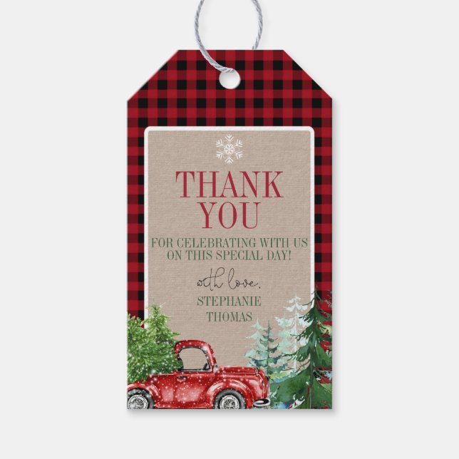 Etiqueta Winter Forest Red Truck Gracias (Anverso)