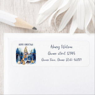Etiqueta Winter Lady Gnome Blue Forest Feliz Navidad