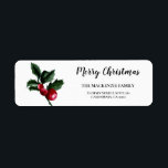 Etiqueta Winter Nature | Red Berry Return Address Label<br><div class="desc">A simple holiday address label featuring red berries with green leaves with custom Greetings message 'Merry Christmas'. This is part of a holiday collection 'Winter Nature',  please visit my store for other design.</div>